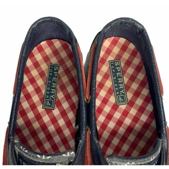 Womens Sperry Top-Sider Boat Shoes Nautical Red White Blue Anchors Sequins Sz 9 - Picture 8 of 10